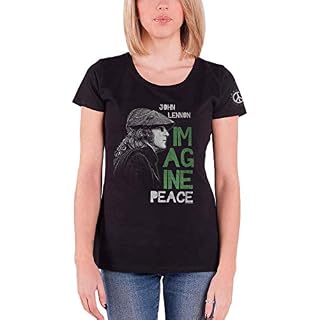 John Lennon T Shirt Imagine Peace Logo Nouveau Officiel Femme Skinny Fit Noir - Les Beatles, Paul McCartney, John Lennon, RIngo Starr, George Harrison