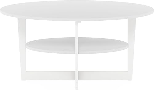 Miniatura 7 de Furinno Jaya Mesa auxiliar ovalada, 35.43 pulgadas de ancho x 16.49 pulgadas de alto x 19.69 pulgadas de profundidad, color blanco