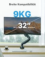 HUANUO Monitor Halterung für 13 bis 32 Zoll Bildschirme, Einzelner Monitorarm Ständer Hält 2~9 kg, Höhenverstellbare mit Neigungen, Schwenken, Dreht, VESA 75 & 100 mm – Ansicht 2