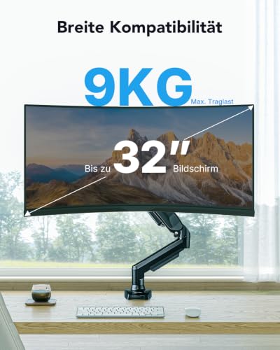 Foto von HUANUO Monitor Halterung für 13 bis 32 Zoll Bildschirme, Einzelner Monitorarm Ständer Hält 2~9 kg, Höhenverstellbare mit Neigungen, Schwenken, Dreht, VESA 75 & 100 mm