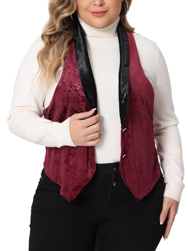 Agnes Orinda Plus Size Women's Vest Jacket Vintage Jacquard Lapel Collar Button Velvet Waistcoats2