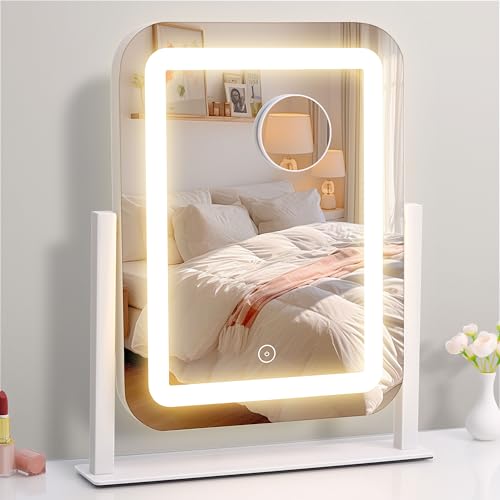 Espejo de tocador con luces, espejo de maquillaje de 12 x 14.6 pulgadas con luces LED, espejo de maquillaje iluminado con control táctil inteligente y 3 modos de color regulables, espejo con luces