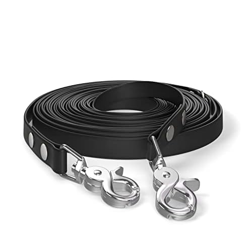 SNOOT 10m Schleppleine, Hundeleine, 2 Karabiner & D-Ring, Schwarz, sehr stabil, schmutz- und wasserabweisend