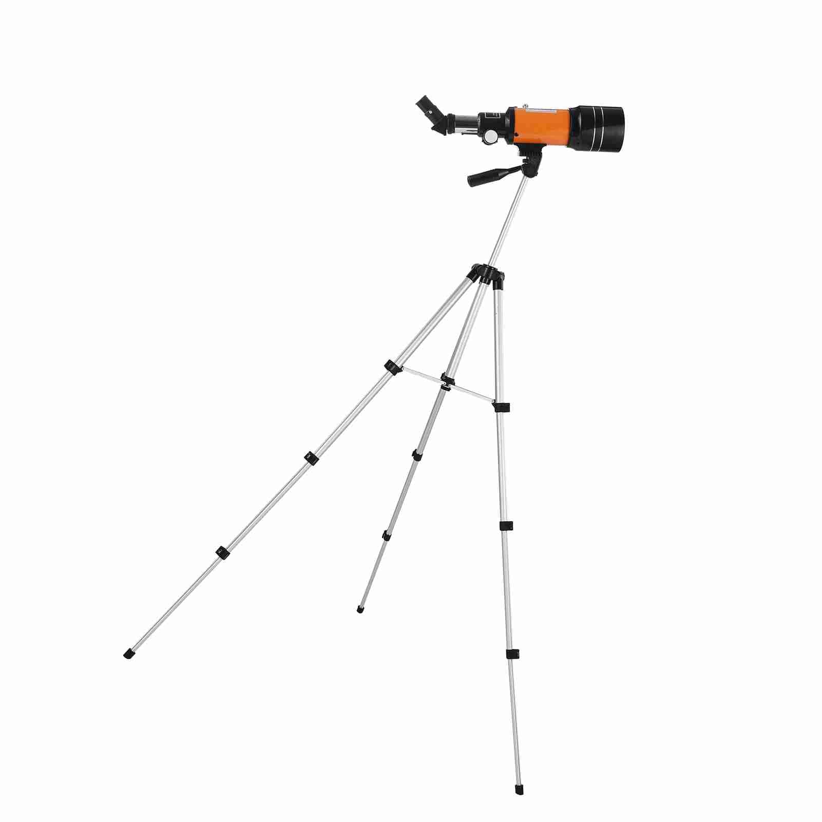Teleskop Kosmiczny Podróżny 70 Mm, Luneta o Dużym Powiększeniu 150X z soczewką Barlowa 3X na Kemping (Pomarańczowy)