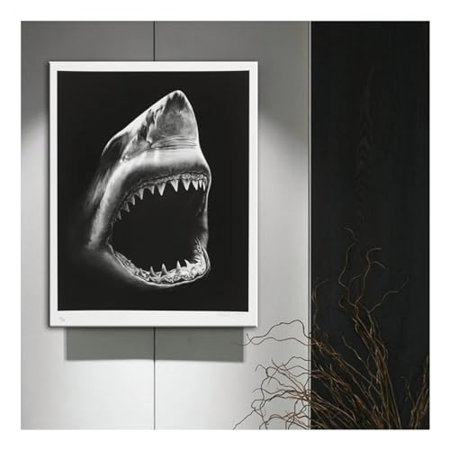 Toile requin 30x50 cm avec cadre interne pour decoration murale de salon