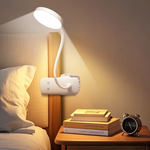 One Fire Reading Lights for Books in Bed, 3600 mAh Rechargeable Lamp, 5 Brightness/5 Colors/Memory Clip on Light, 360° Flexible Reading Lamp, 400LM+36 LED Clip On Reading Light