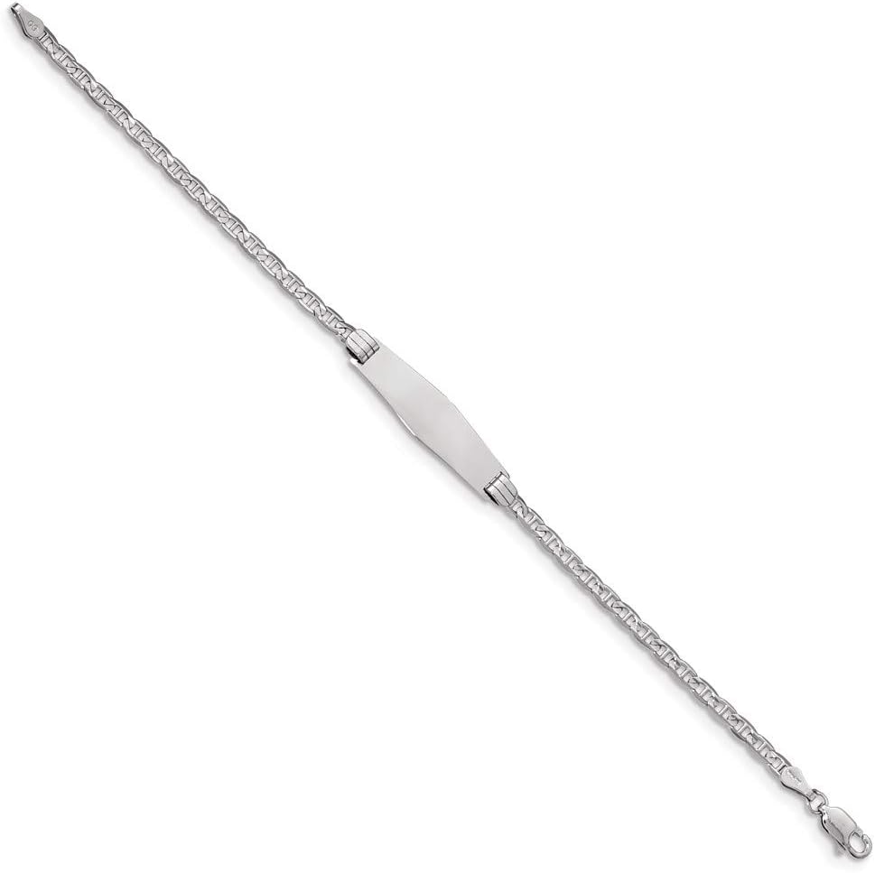 Chain Necklace 14K White Gold bracelet ID Anchor 8 in 7.8 mm 2.5 WG Semi-SolSoft Diamond Shape Link Soft Brac