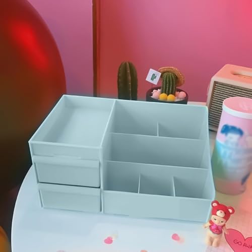 Image of COOFANDY Cosmetic Organizer Box Drawers Plastic Makeup Lipstick Nail Polish, Brushes Storage Box I Multi-function Case Holder for Home, Office Bedroom I Skin Care Products for Dressing Table (Blue)