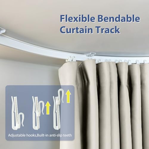 Image of Room Divider Ceiling Mounted Curtains Track Sets Extra Wide Blackout Curtain Flexible Tracks for Bedroom Privacy Partition Separator, 1 Panel Beige Drape and White Rail, W12.5 x H9ft
