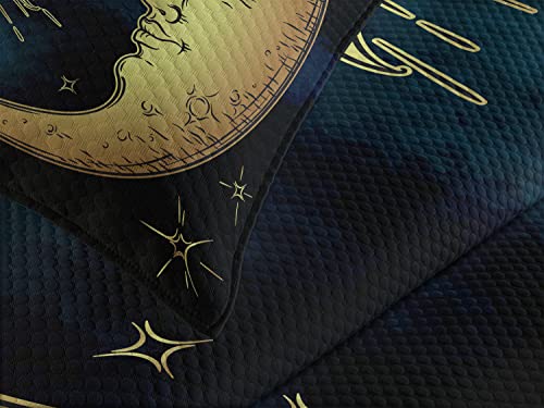 Ambesonne Psychedelic Bedspread, Moon And Sun In Antique Style Lunar Myth Astrology Art Print, Decorative Quilted 3 Piece Coverlet Set With 2 Pillow Shams, King Size, Navy Yellow #TOP2