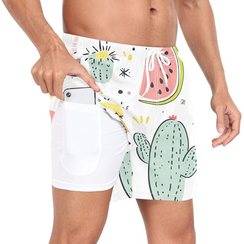 xigua Watermelon and Lemon Mens Swim Trunks with Liner, 5 inch Quick Dry Mens Boardshorts for Beach2
