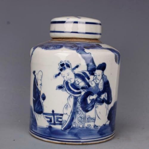 YTDJJWLS 6.14" Chinese Blue White Porcelain Qing Figure Painting Pot