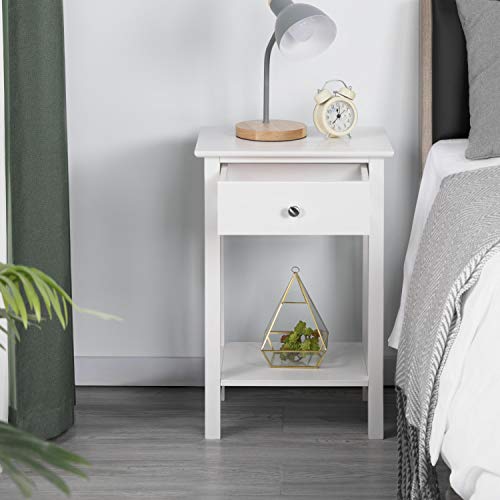 Yaheetech Nachttisch mit Schublade, Beistelltisch mit Ablage, Nachtkonsole Kommode Sofatisch, 40 x 30 x 61 cm Weiß – Ansicht 4