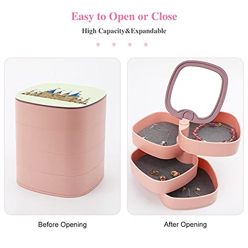 Rotate The Jewelry Box Print Cute Manga Building Fantasy Art Multi-Layer Design Jewelry Organizer Box With Mirror For Women Girl And Kids #TOP2