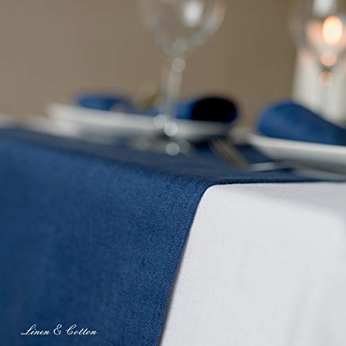 Chemin de table bleu foncé lin lavable pour raviver une table terne - 7
