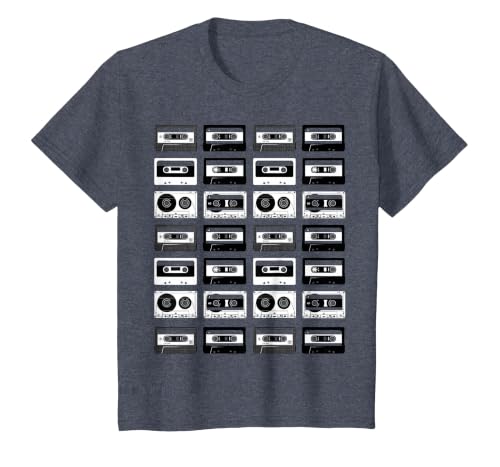 Cassette Tapes Audio Mixtapes 1980s Music Radio DJ T-Shirt, Youth, Heather Blue, X-Small