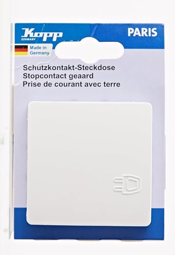 Kopp PARIS Schutzkontaktsteckdose mit Deckel - Arktis-Weiß - 1-fach Einbausteckdose mit erhöhtem Berührungsschutz - IP20 Steckdose mit Klappe - Hochwertige Unterputz-Steckdose 16A / 250V~