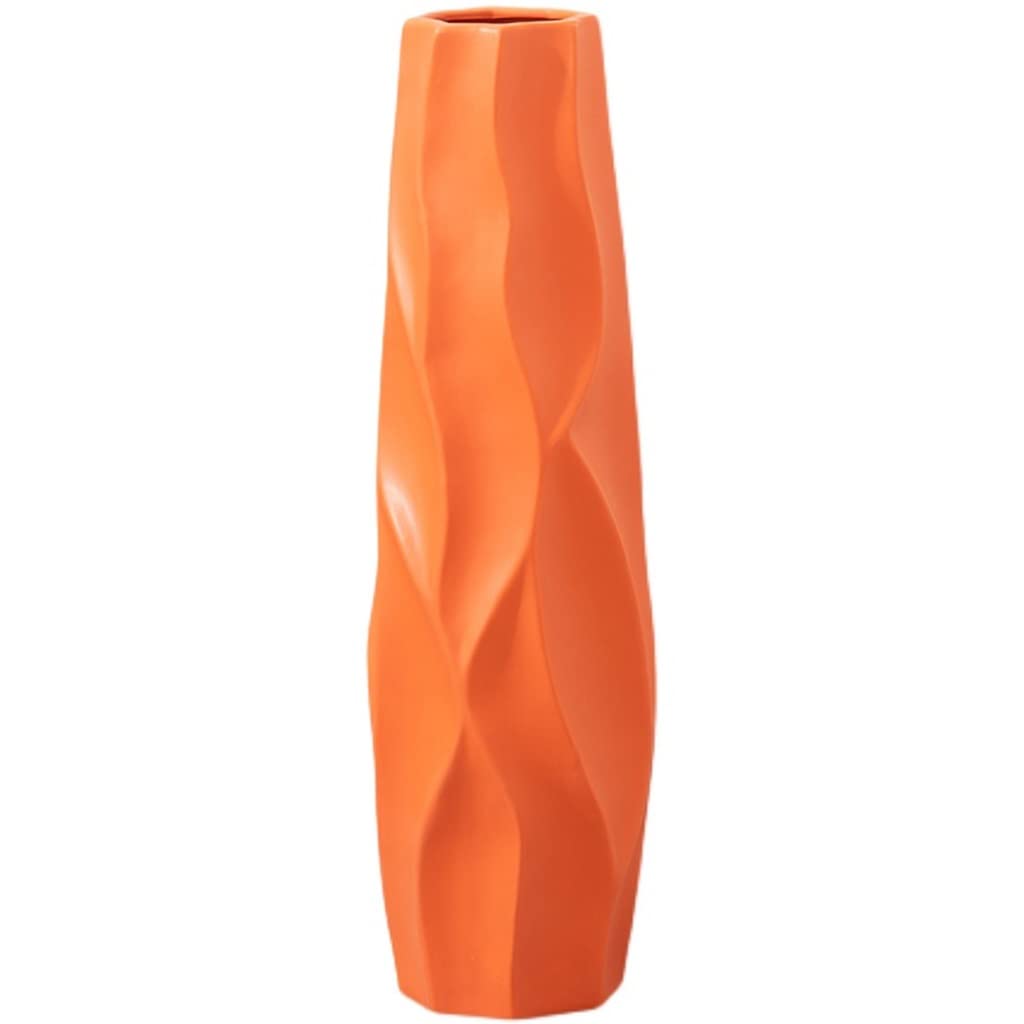 Vase en céramique orange à motif ondulé de 61cm pour la décoration de salon