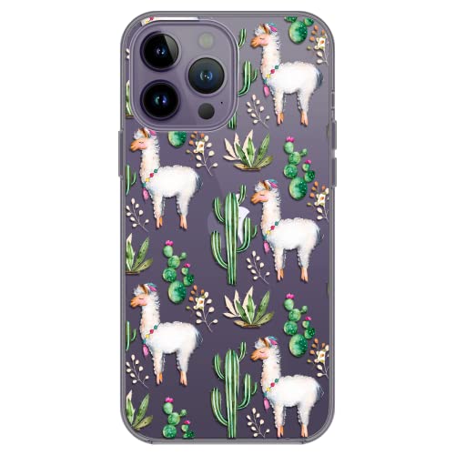 Blingy's Iphone 14 Pro Case, Fun Cactus Llama Pattern Cute Alpaca Funny Animal Cartoon Design Transparent Soft Tpu Protective Clear Case Compatible For Iphone 14 Pro 6.1 Inch (Cactus Llama) #TOP3