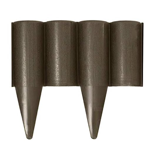 Brown Lawn Edging Border Palisade - 2.5 metres / 8.2 ft Long - Garden Fencing with Wood Log Texture and Ground Stakes for Landscaping, Flower Beds, Patio, Lawn, Pavement Edge