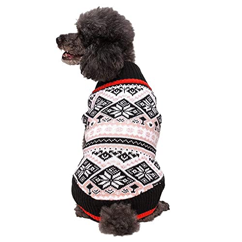 Blueberry Pet Nordic Pattern Inspired Fair Isle Black and White Snowflakes Dog Sweater, Back Length 10