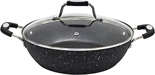 Scoville Neverstick 28cm Shallow Casserole with Vented Glass Lid - 3.8L, Non-Stick, Aluminium, Ergonomic Handles, Stainless Steel Base,Black