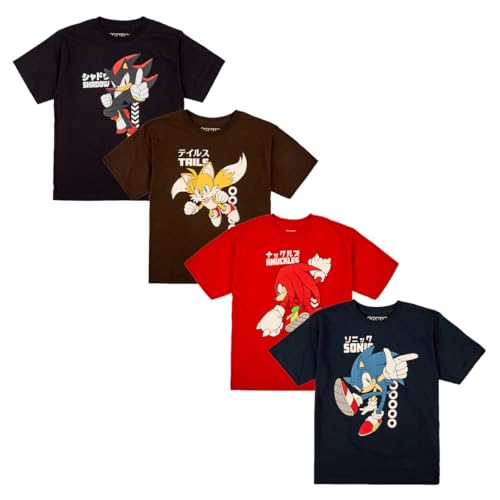 Bioworld Sonic The Hedgehog Characters & Kanji Boys 4-Pack T-Shirt Set 10-12 (L)