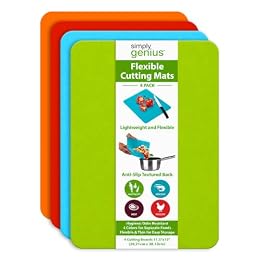 Simply Genius Flexible Cutting Board Set - Color-Coded Plastic Cutting Board Mats - Dishwasher-Safe Chopping Surfaces - Space-Saving Kitchen Mat Storage - 4-Pack Multicolor 11.5 x 15 in