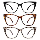 SIGVAN 3 pack Reading Glasses Women Oversized Blue Light Readers Women Spring Hinge Cat Eye Glasses Anti Eyestrain (3 Multicolor, 1.50, x)