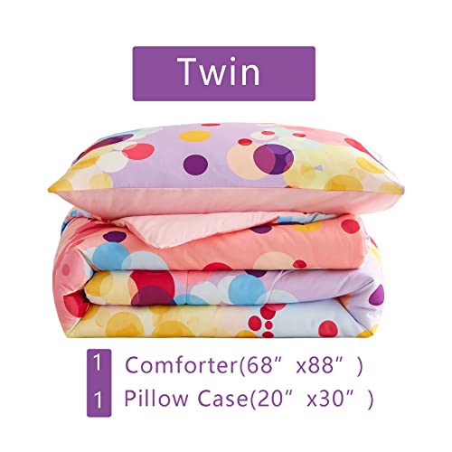 Rainbow Ombre Comforter Set Twin Size For Girls, Colorful Bubbles Polka Dots Comforter For Kids Teen, 2 Piece Orange Pink Purple Blue Gradient Pastel Bedding Set With 1 Pillow Case(Rainbow,Twin) #TOP1