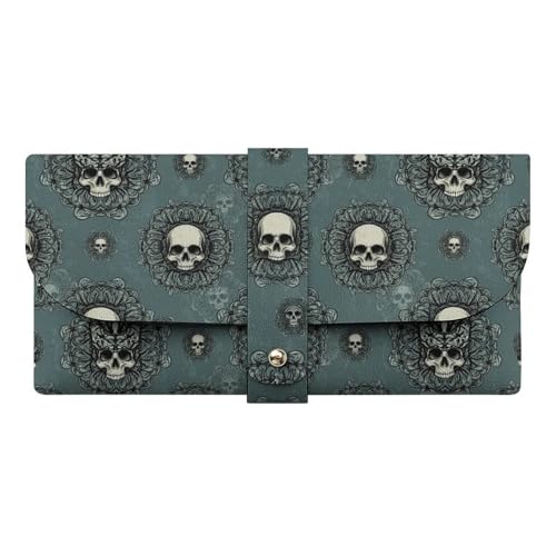 MUMEHAZ Portable Soft Sunglasses Case Travel Glasses Storage Bag Fashion PU Leather Eyeglasses Cases (Halloween Vintage Skull)