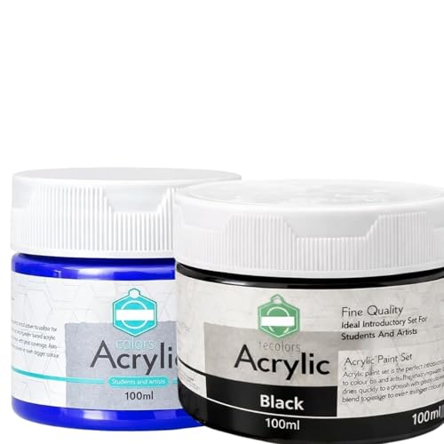 Image of Acrylic Paint 100ml for Artist & Craft Painting Colour Smooth Finish Art Paint Perfect for Canvas Wood - Black & Blue - Pack of 2