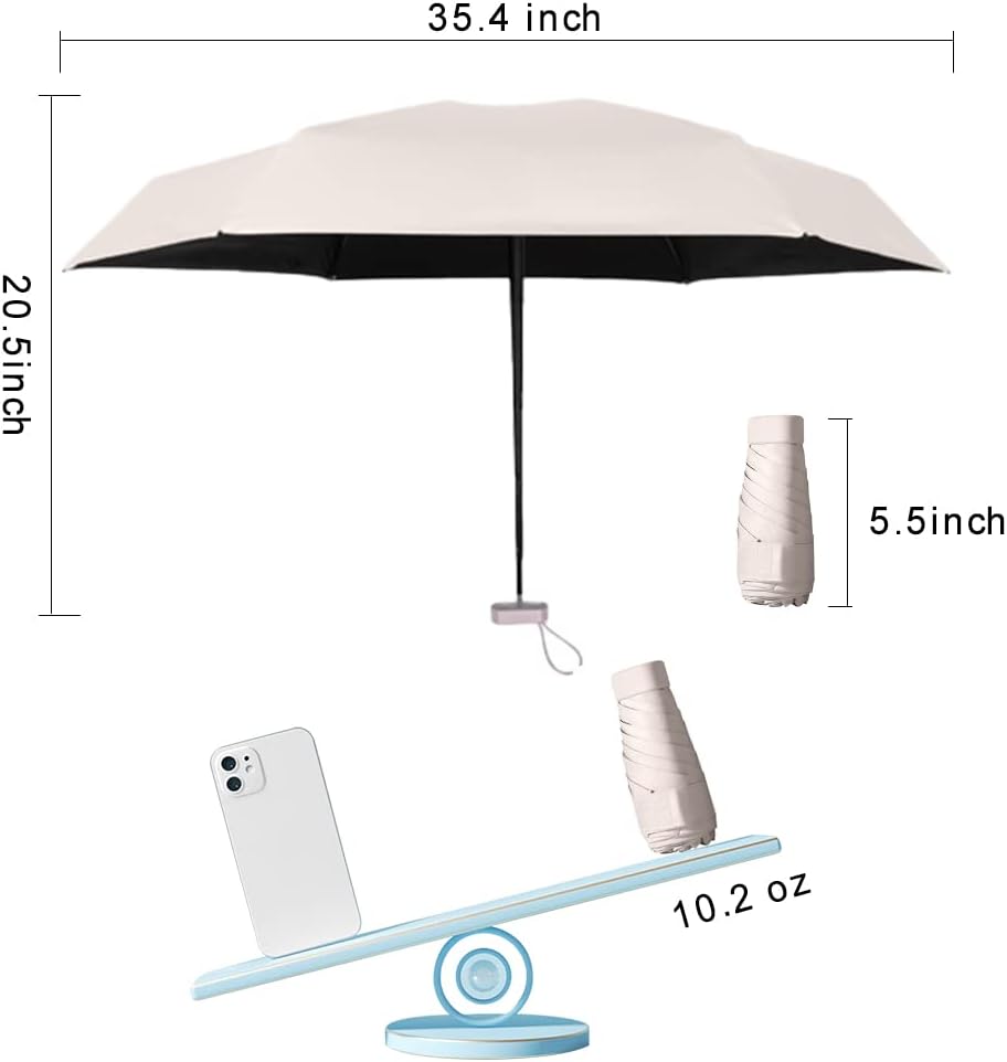 ESUFEIR Mini Travel Sun Umbrella for Purse With Case,Small Compact UV Umbrella Protection Sun,Lightweight Portable Parasol Windproof for Women Men Kids (Beige) - Image 6