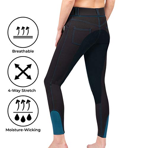 ELATION Leather Full Seat Breeches for Women, Black Dressage Pants - Platinum Hudson Schooling, Show & Riding Breeches for Women w/Performance Waist Band, 4 Pockets - Dressage Gifts (Black, 26R) - Thumbnail 2