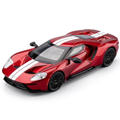Image of TGRCM-CZ 1/24 Ford GT Supercar Model Car, Zinc Alloy Pull Back Vehicles Model Cars with Sound and Light for Collectors & Kids 3+ Years Old Birthday Gift (Red)