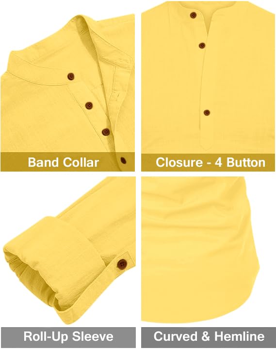 Image of FINIVO FASHION Men's Cotton Polyester Blend Solid Regular Fit Full Sleeve Short Kurta