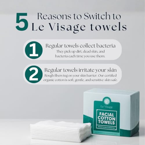Image of Le Visage Switzerland 100% Cotton Disposable Face Towels for Sensitive Skin, Oeko-TEX Certified, Organic, Ultra Soft, 50 Pieces