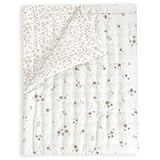 MakeMake Organics Organic Toddler Comforter GOTS Certified Organic Kids Blanket Cotton Infill Tufted - Reversible Ultra Soft Breathable Toys Girls (44'x60', Bloom + Gardenia)