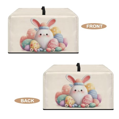 Image of Microwave Oven Dustproof Cover Happy Easter Printed Convection Oven Cover Protector Compatible with Various Small Kitchen Appliances, S, Cute Bunny Easter Egg Beige