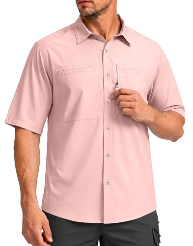 Image of G Gradual Men's Fishing Shirts with Zipper Pockets UPF 50+ Lightweight Cool Short Sleeve Button Down Shirts for Men Hiking