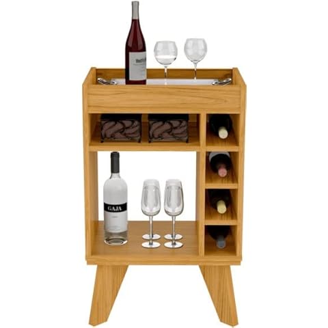 Mini Bar Side Table Mini Bar Cabinet Wine Rack Naples (Oak Effect) Cover