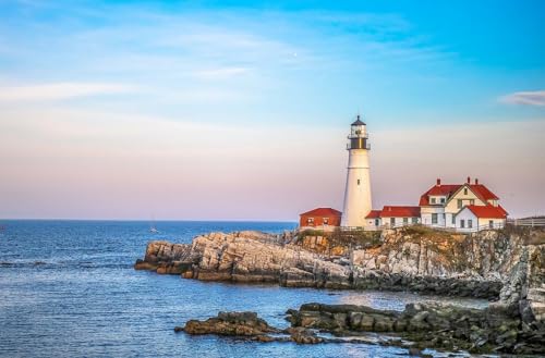 Portland Head Lighthouse Fabric Panel, OCE-039, Panel Size is 27” X 17.75”, Quality Quilting Cotton