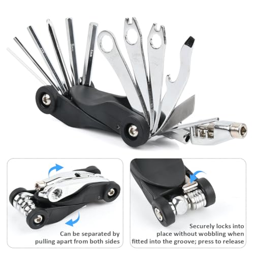 BOPEUY Kit Herramientas Bicicleta, Kit de Herramientas de Reparación de Bicicletas, 17 en 1 Multiherramienta Bicicleta y Neumáticos Palancas, Parches etc Accesorios, Kit de Herramientas para Bicicleta - imagen 7