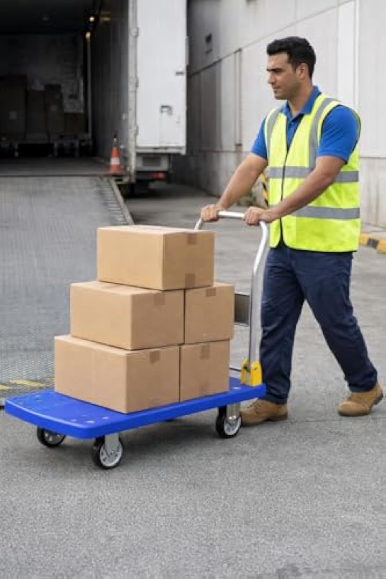 Heavy-Duty Industrial Platform Trolley with Foldable Handle