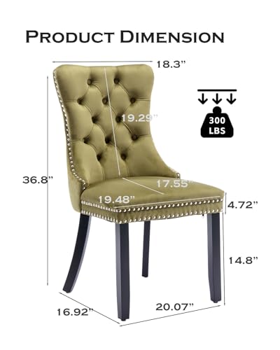VICBARLEY Velvet Dining Chair Set of 4 Upholstered Tufted Dining Room Chair with Nailhead Trim and Solid Wood Legs for Kitchen, Restaurant,Olive Green
