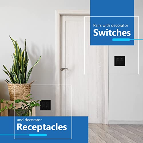 Lider Matte Finish Double Decorator Switch Cover, 2 Gang Outlet Wall Plate, Mid-Size 2-Gang 4.88" X 4.92", Unbreakable Polycarbonate Thermoplastic, Ul Listed, Lwp-32M-Bk, Black #TOP1