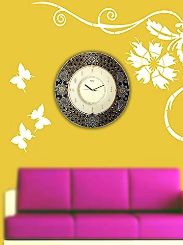 Image of Ajanta Floral Handmade Wooden Black & Gold Decorative Mandala Pattern Wall Clock for Home, Office & Living Area | Large Analog 41cm x 41cm