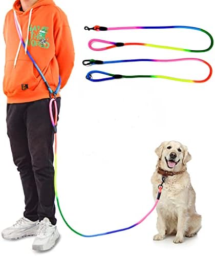 JOPOY Hands Free Dog Leash 9.8ft Rope Crossbody Dog Leash Reflective for Large Medium Small Dogs Walking, Jogging and Running，Dog Training Leash (Rainbow, 9.8Ft)
