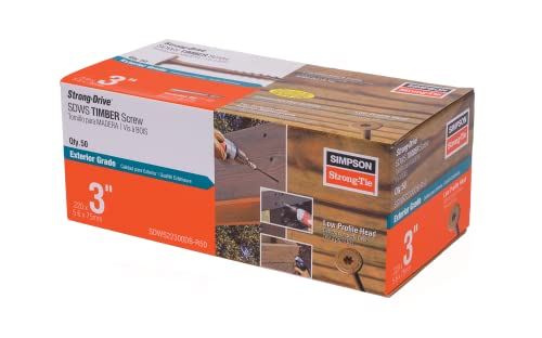 Simpson Strong-Tie SDWS22300DB-R50 Strong-Drive SDWS Timber Screws (Exterior Grade), 0.220 Inch x 3 Inch, Double-Barrier Coated, Washer Head, Sawtooth Point, Tan (Pack of 50)