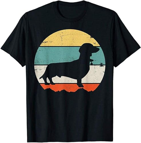 RUZHI RARE Men's Dachshund Wiener Cute Dog Puppy Owner Retro Vintage Gift T-Shirt Black XL